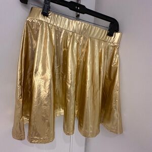 Gold Mini Skater Skirt with Pleats for Night Out